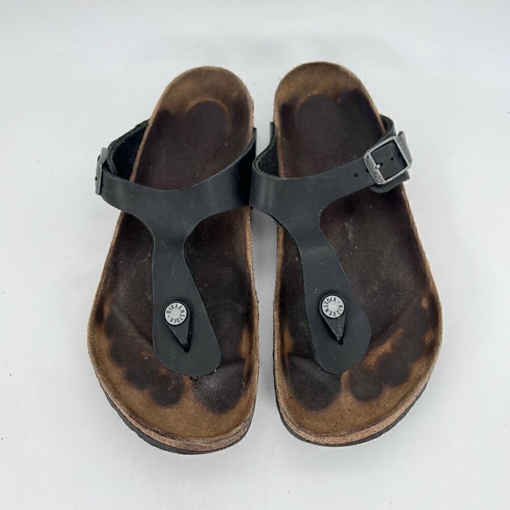 Birkenstock Gizeh Women Size 40 Black Birko-Flor T Strap Thong Leather Sandal - Picture 4 of 11
